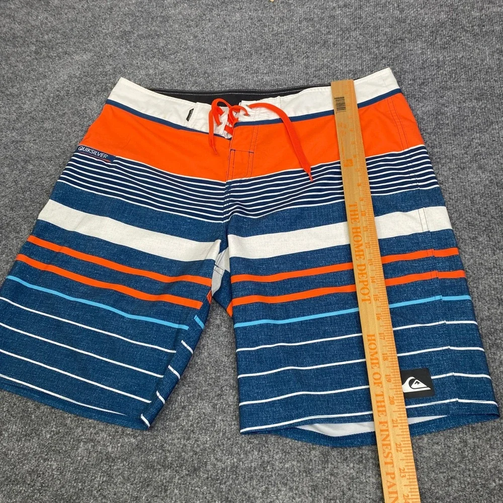 Quiksilver Mens Board Shorts Blue Orange White Striped Swim Trunks Size 36